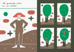 Ilustración interior del libro ilustrado «Vivir en un árbol» de la autora polaca Nina Izycka.