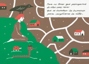 Ilustración interior del libro ilustrado «Vivir en un árbol» de la autora polaca Nina Izycka.