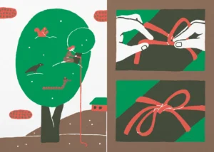 Ilustración interior del libro ilustrado «Vivir en un árbol» de la autora polaca Nina Izycka.